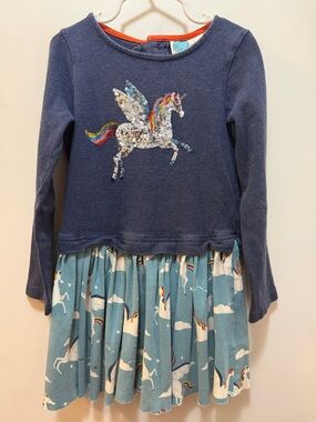 Girls Navy Unicorn Sequin Top & Sky Blue Unicorn Skirt Dress
